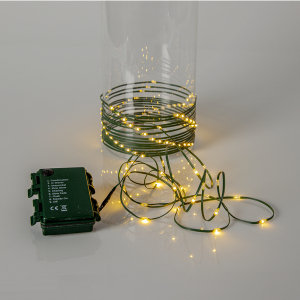 Venkovní micro LED řetěz na baterie s časovačem zelený 